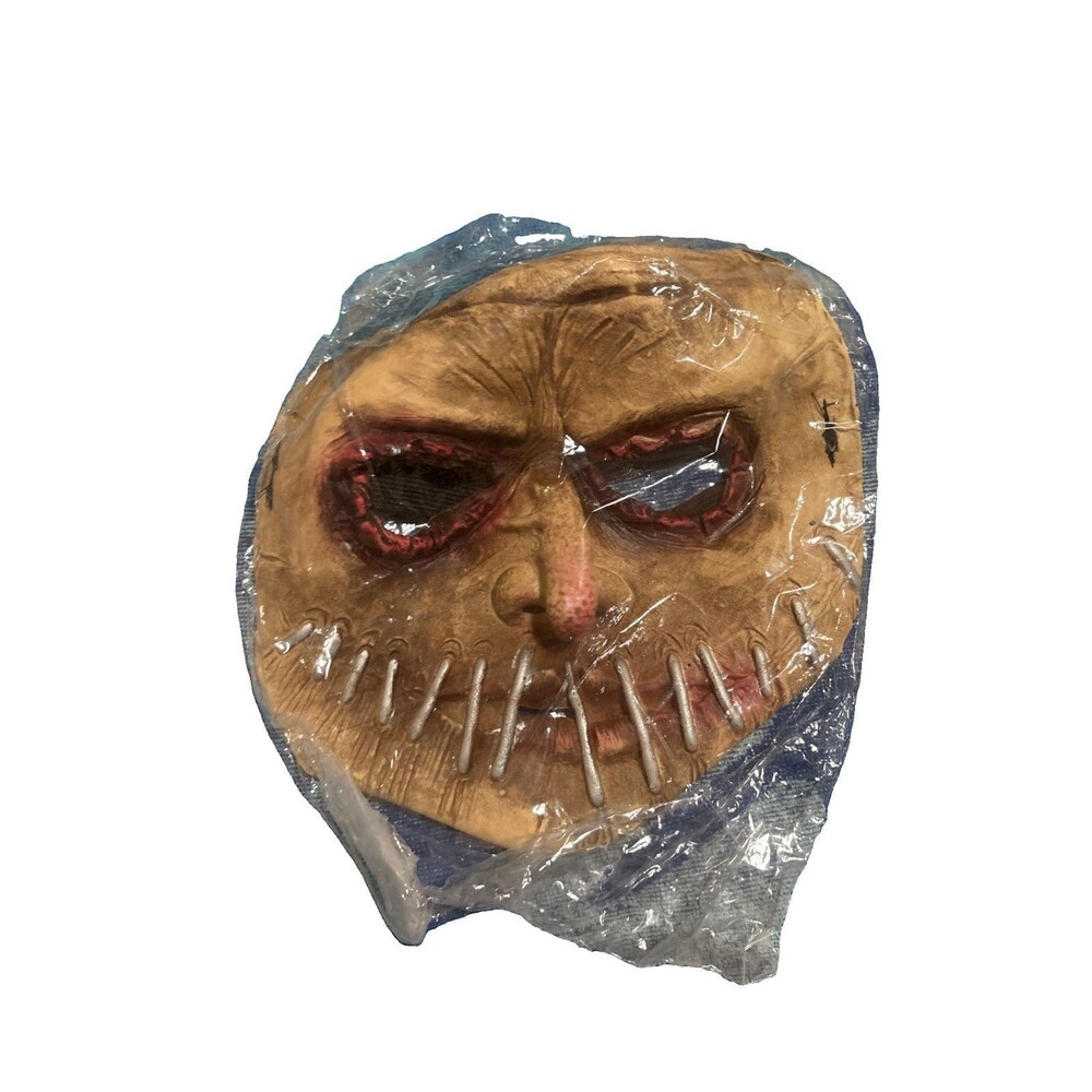 (#70) Adult Latex Scary Face Halloween Mask Stitched Lips 9”Mask+knife & Hood